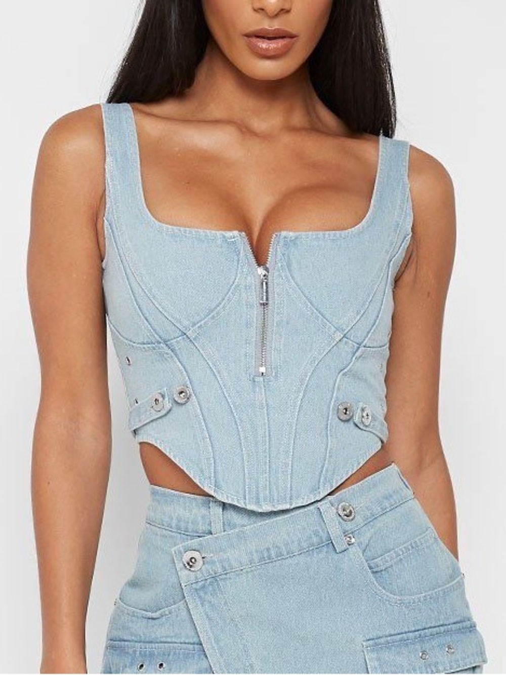 Manière De Voir Denim Corset Top Zip Front Bustier Blue Size 10